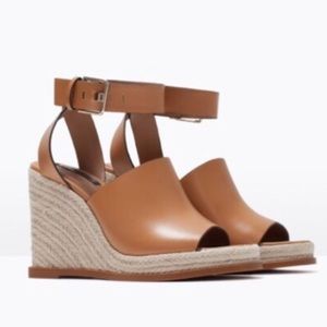 Zara Wedge Ankle Strap Tan Size EU 39